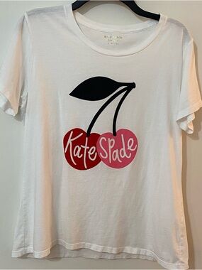 kate spade White Tee with Red & Pink Cherry Graphic
